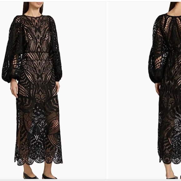 NEW WITH TAGS Farm Rio "Nature Black Guipure Midi" Black Dress - Picture 1 of 6